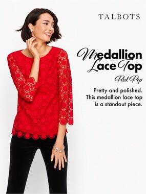 Medallion Lace Mid Sleeve Red Blouse